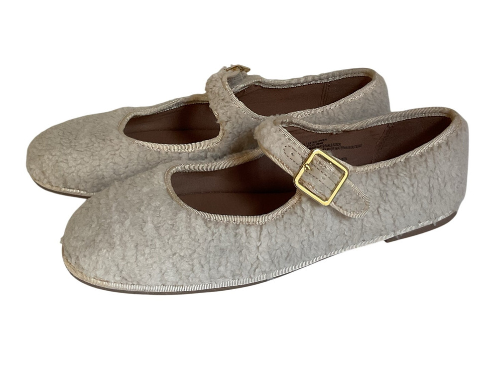 Universal Thread Mary Jane Flats Sherpa Cream Fleece Texture Size 9